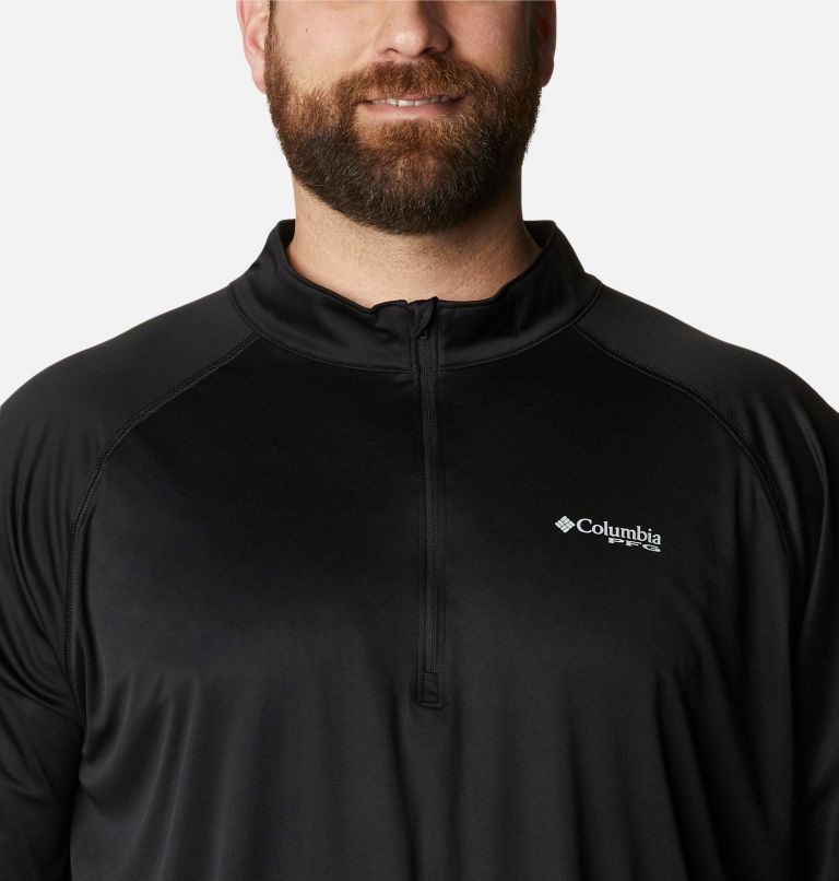 Men's Columbia PFG Terminal Tackle 1/4 Zip Sweatshirts Black | Plus Size CA-R1CL5